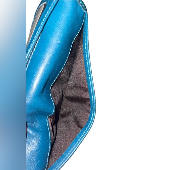 Coach Signature Canvas Patent Leather Wallet Monogram Teal Blue - Picture 6 of 10